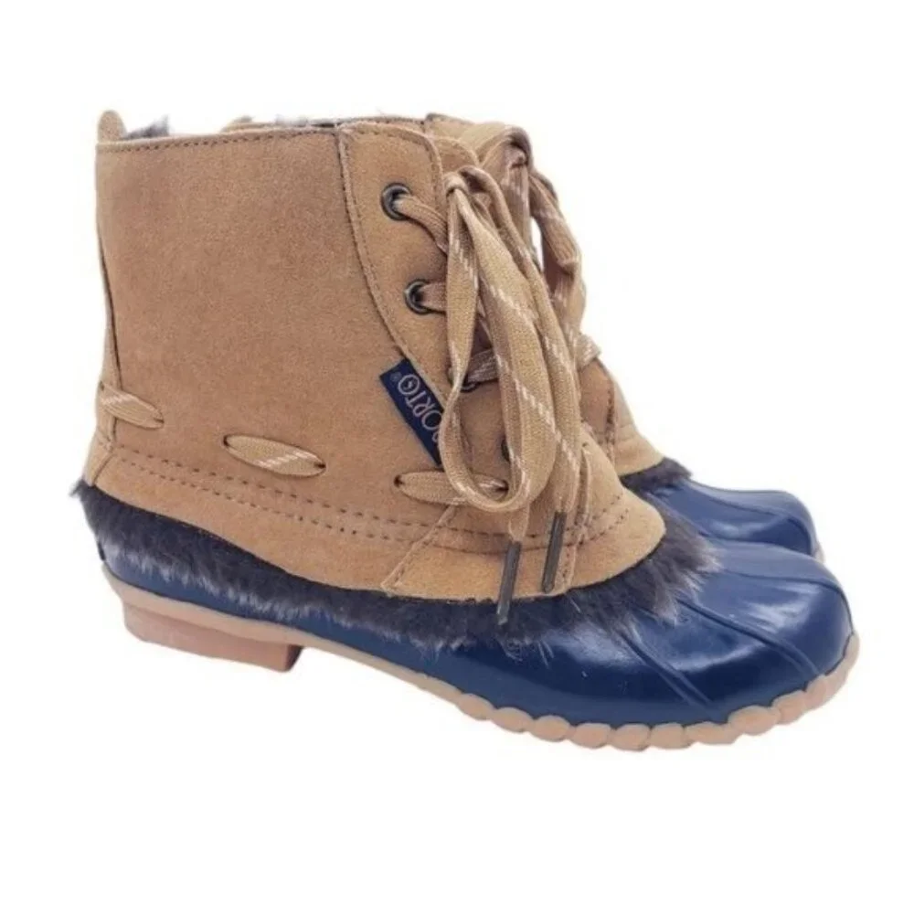 Sporto Phoebe Leather Faux Fur Lined Winter Rain Snow Duck Boots Women's Size 6